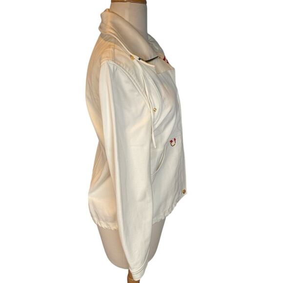 St. John Sport By Marie Gray White Red Gold Preppy Coat Size P Beautiful Detail - Picture 4 of 16